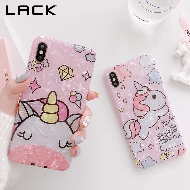 

LACK Candy Color Cartoon Unicorn Phone Case For iphone XS Max XR X 8 7 6S 6 Plus Cover Fashion Conch Shell Cases Soft IMD Capa