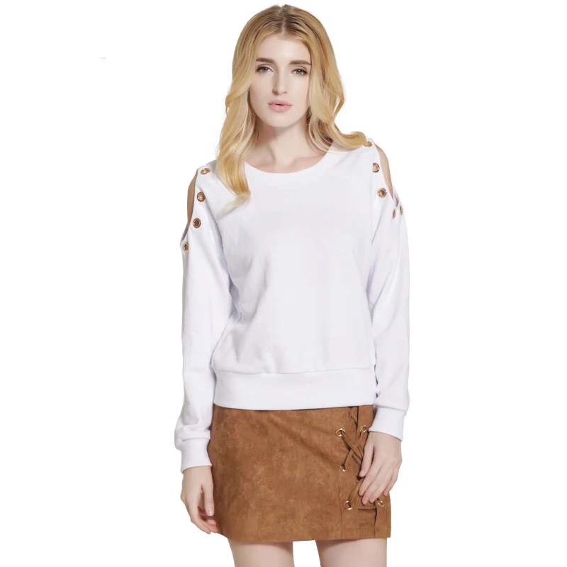 Autumn Sweatshirt Women Brand Winter Hoodie Buttons Hollow Out Cotton Pullovers Punk Sweatshirts Plus Size S-XXL Red/Blue/Yellow