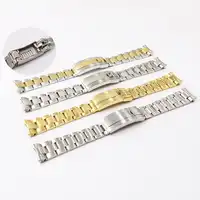 CARLYWET 20mm Two Tone Gold Silver Solid Curved End Screw Link Glide Lock Clasp Watch Band Bracelet For Submariner GMT