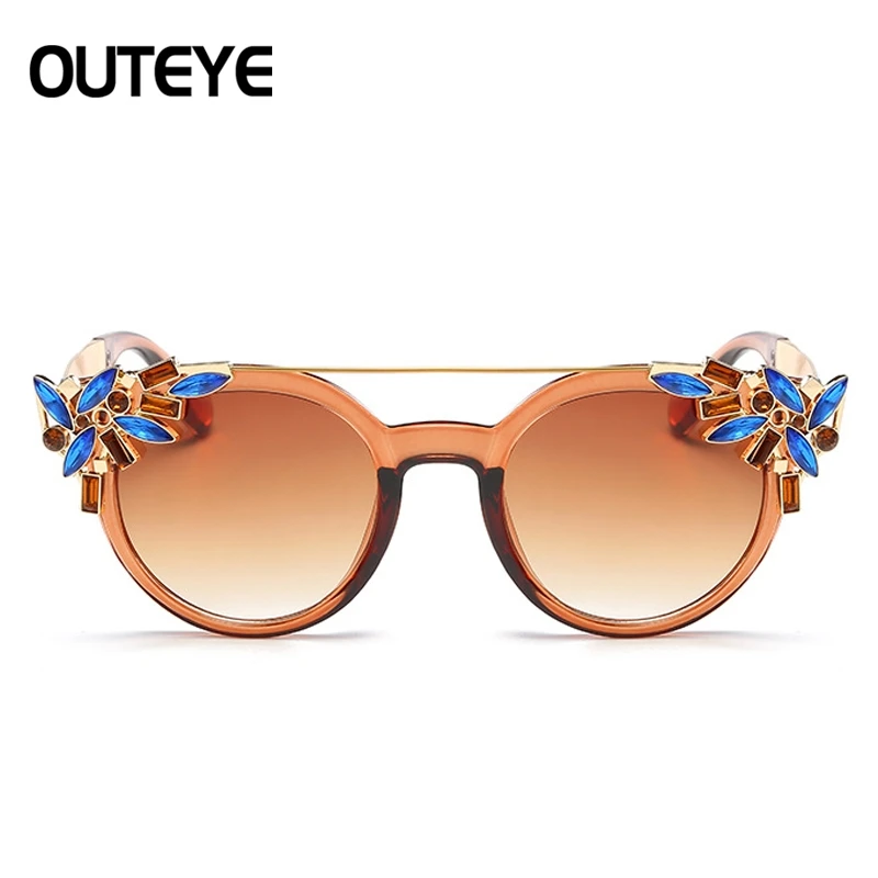 Luxury Diamond Brand Summer Beach Round Sunglasses Women 2017 Fashion Frame Sun Glasses Unique Eyeware Glasses