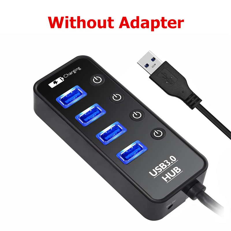 Usb-хаб 3,0 Супер скорость 5 Гбит/с 4 7 портов+ 1 зарядка портативный USB 3,0 концентратор разветвитель со Светодиодный индикатор для ПК Аксессуары для ноутбуков - Цвет: 4 Ports no Adapter