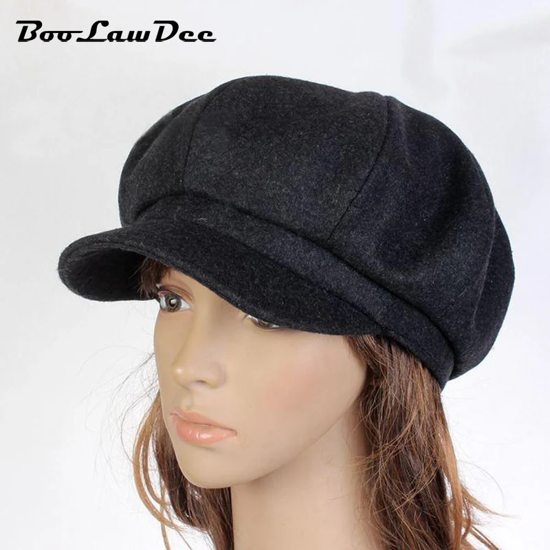 BooLawDee women woolen blends gatsbie hat England style for Spring Autumn Winter newsboy cap solid color 56cm 58cm 60cm 01E-03