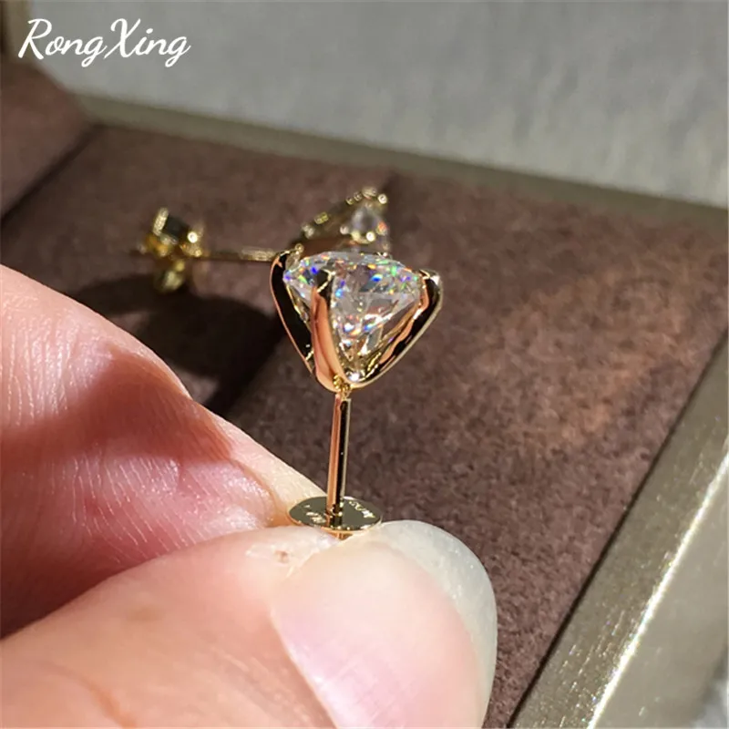 RongXing круглые серьги гвоздики с белым цирконием для женщин золотые Серебристые