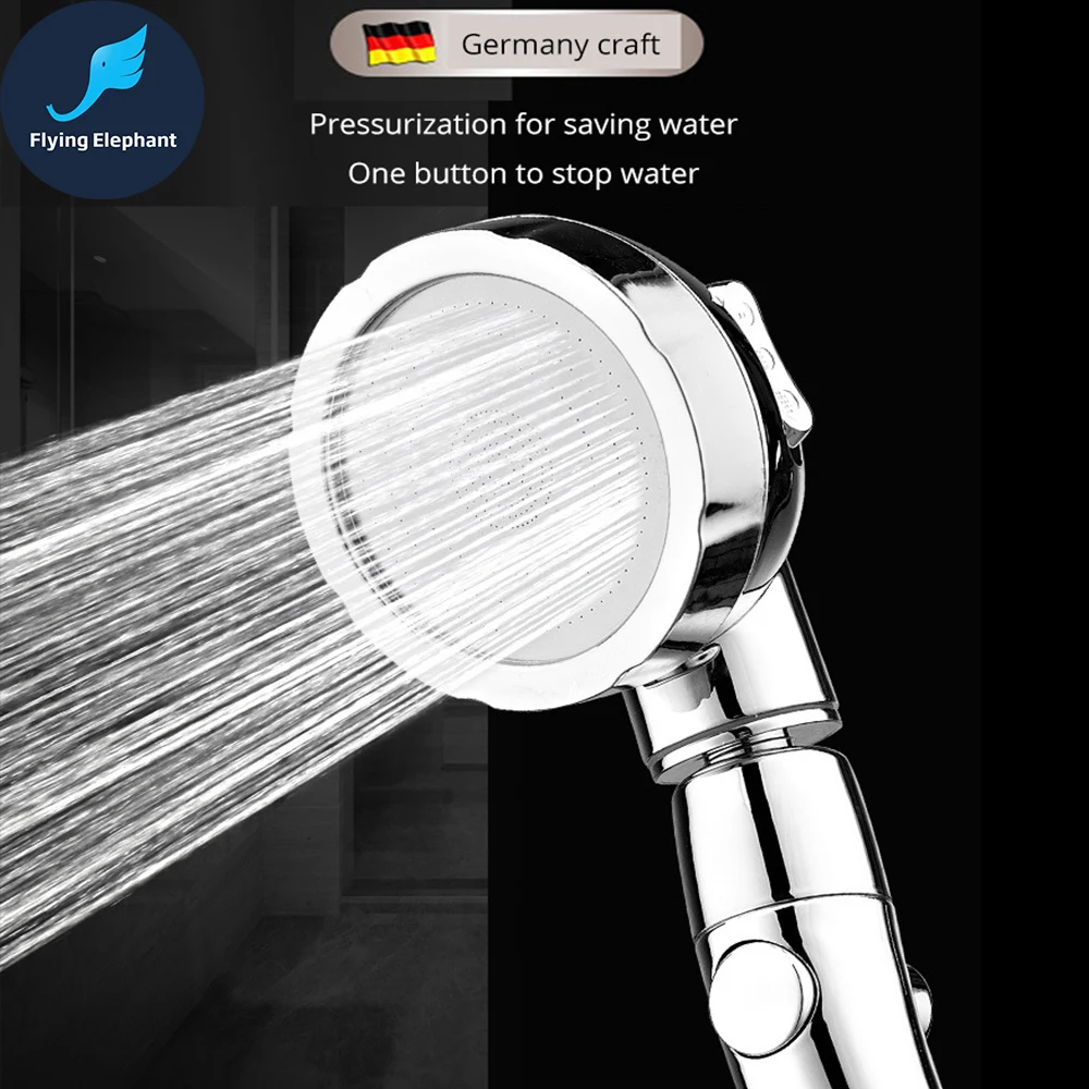

Adjustable Shower Head Water 3 Mode One Button Stop 360 Degree Water Saving High Pressure Bathroom Handheld Rotation Bath