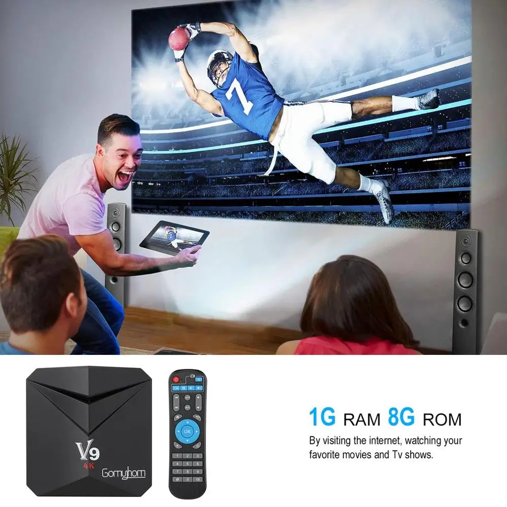 

GOMYHOM TV Box Android 7.1 V9 Smart Box Amlogic S912 Octa Core 3GB RAM 32GB ROM H.265 3D 4K HD 2.4G/5G Dual Band Wi-Fi BT4.0