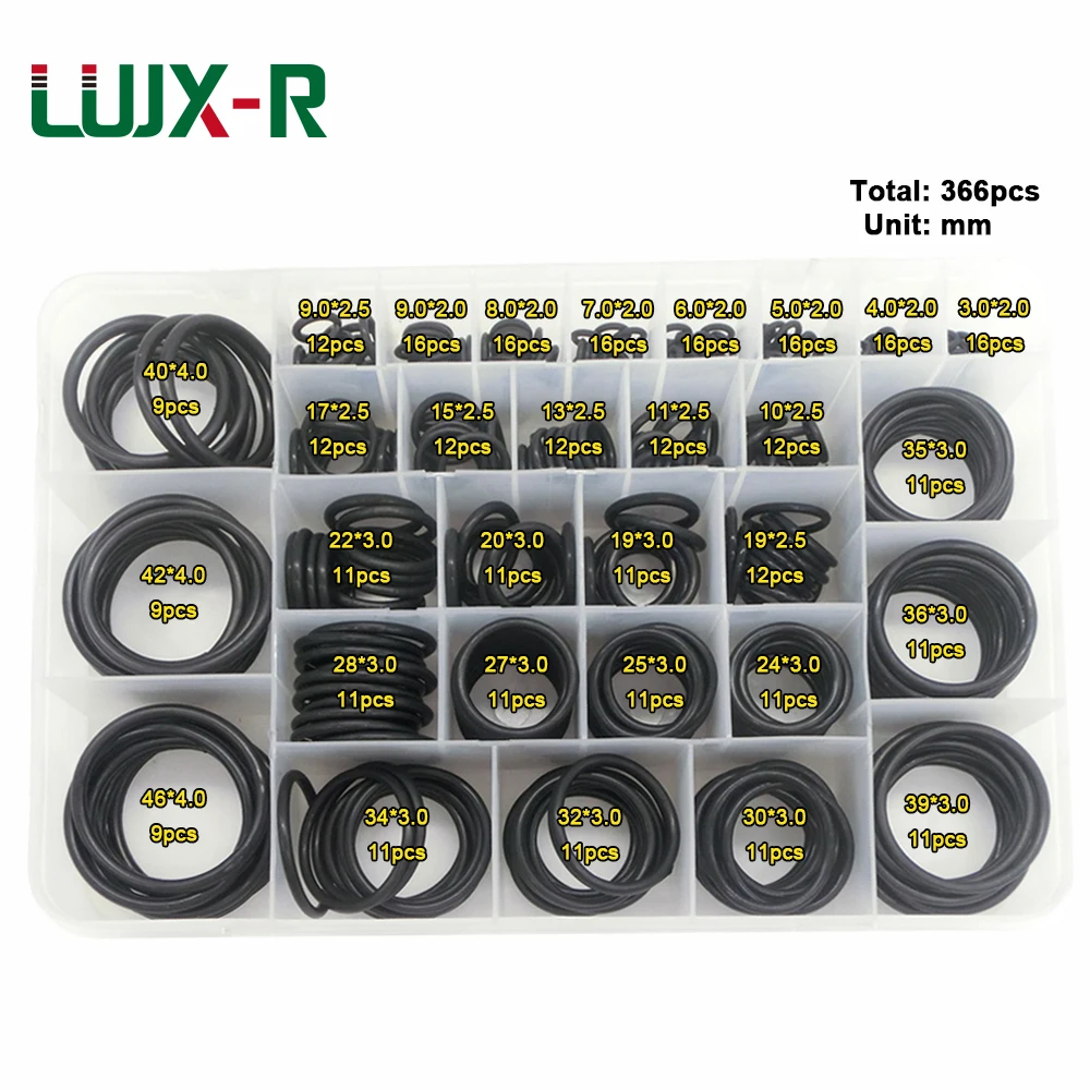 LUJX-R 366 шт резиновое уплотнительное кольцо ассортимент уплотнений Нитриловый профессиональный комплект шайба уплотнительная кольцевая прокладка коробки разного размера