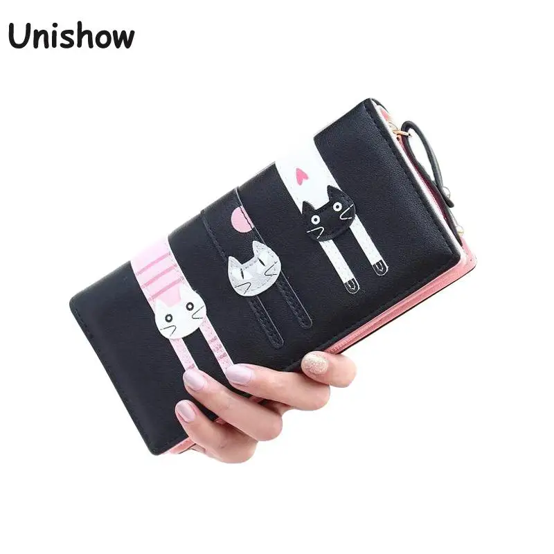 

New fashion cat wallet women zipper long wallet brand female purse large capacity women clutch coin purse