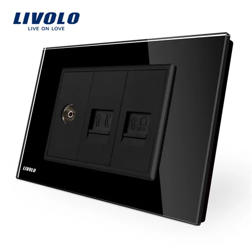 Livolo Global tv+ Tel+ Com розетка, с белым/черным жемчужным хрустальным стеклом, VL-C91VTC-11/12 - Тип: Black