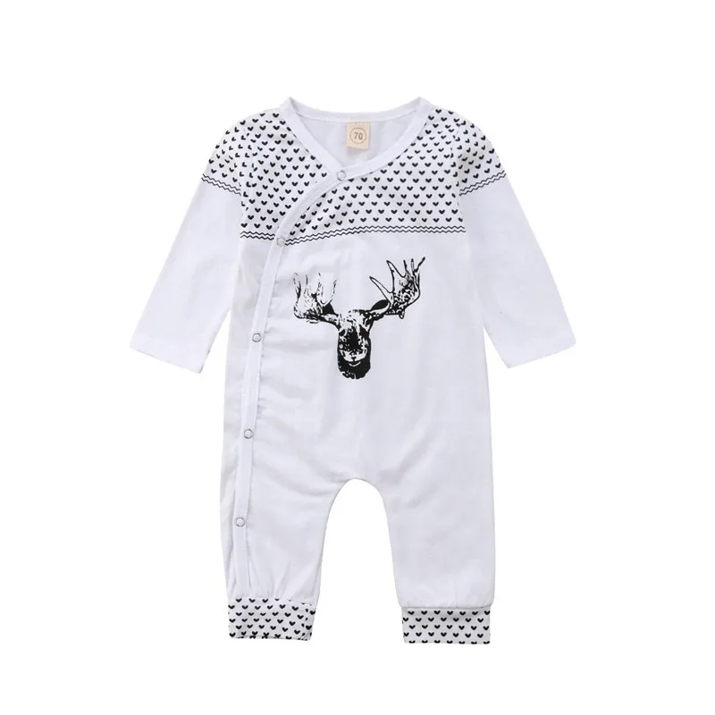 

Newborn Baby Clothes Infant Girl Boy Deer Printed Side Buttons Romper Winter Warm Jumpsuit Cotton Outfits Christmas Clothes