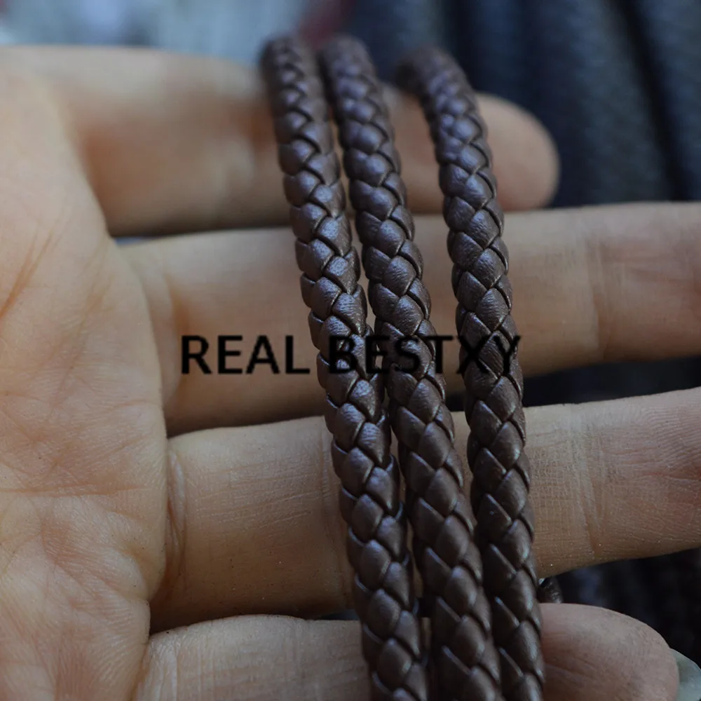 Настоящий BESTXY 1 м/лот 5 мм коричневый круглый плетеный кожаный веревочный шнур для браслеты Сделай Сам изготовление Ремесло АКСЕССУАРЫ Кожа