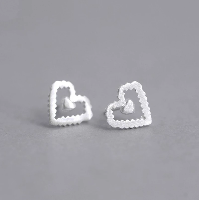 

Silver Earring Cute Tiny Hollow Heart Stud Earrings Gift For School Girls Kids Lady 925 Fashion jewelry