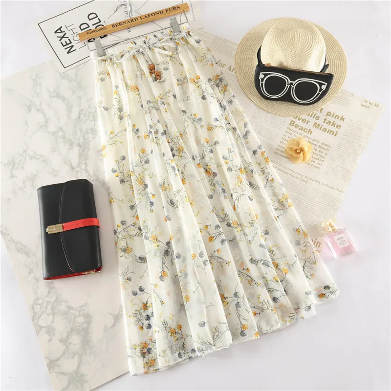 Новая женская летняя шифоновая юбка, маленькая воздушная Цветочная юбка