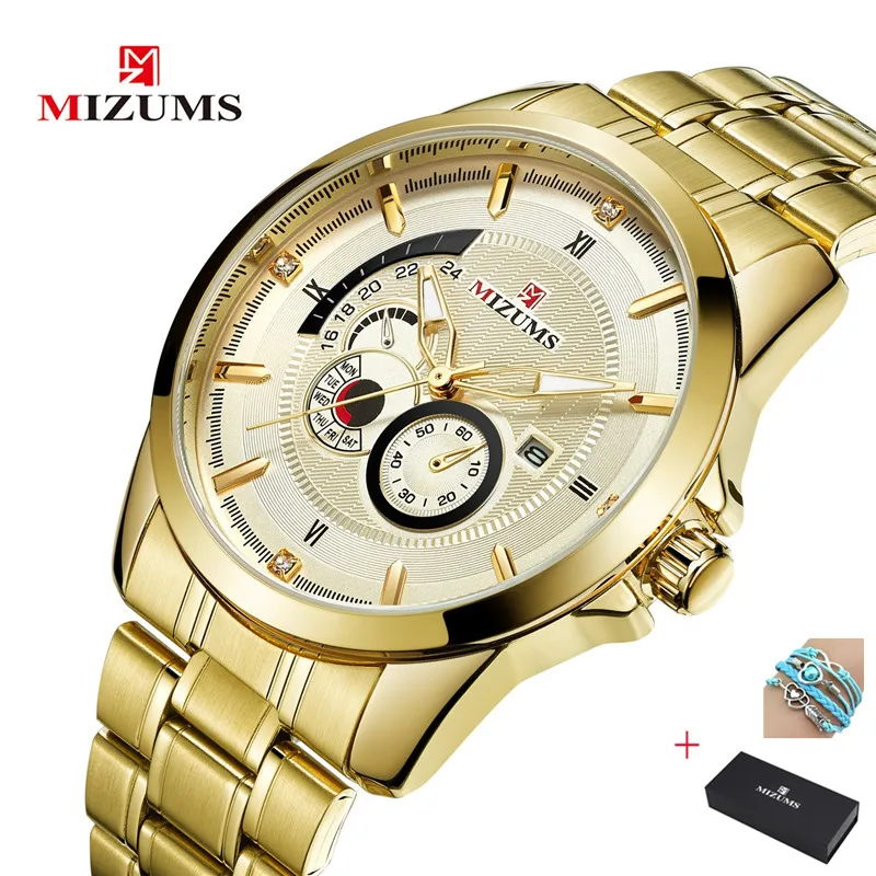 New men's watch top brand MIZUMS steel belt watches foreign trade watch waterproof quartz business men watches calendar