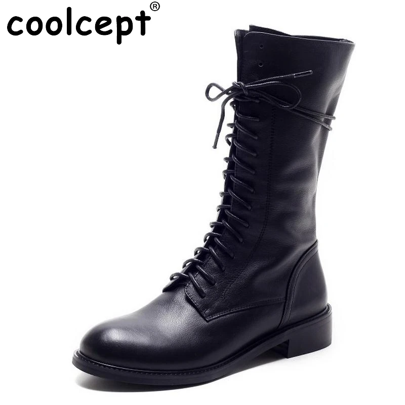 Winter Women Boots Genuine Leather Round Toe Lace Up Half Boots Ladies Flat Botas Mujer Riding Boots Women Shoes Size 34-39 Winter Women Boots Genuine Leather Round Toe Lace Up Half Boots Ladies Flat Botas Mujer Riding Boots Women Shoes Size 34-39