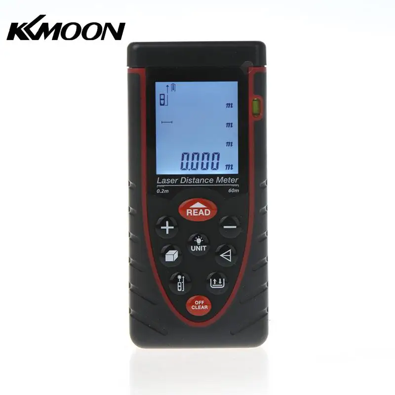 

60m/197ft Handheld Laser Distance Meter Rangefinder Range Finder with Bubble Level Area Volume Measure