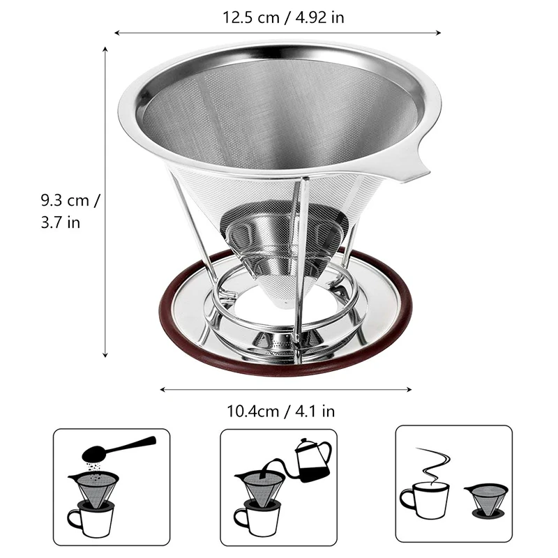 Konco Stainless Steel Pour Over Coffee Dripper With Stand,Cone