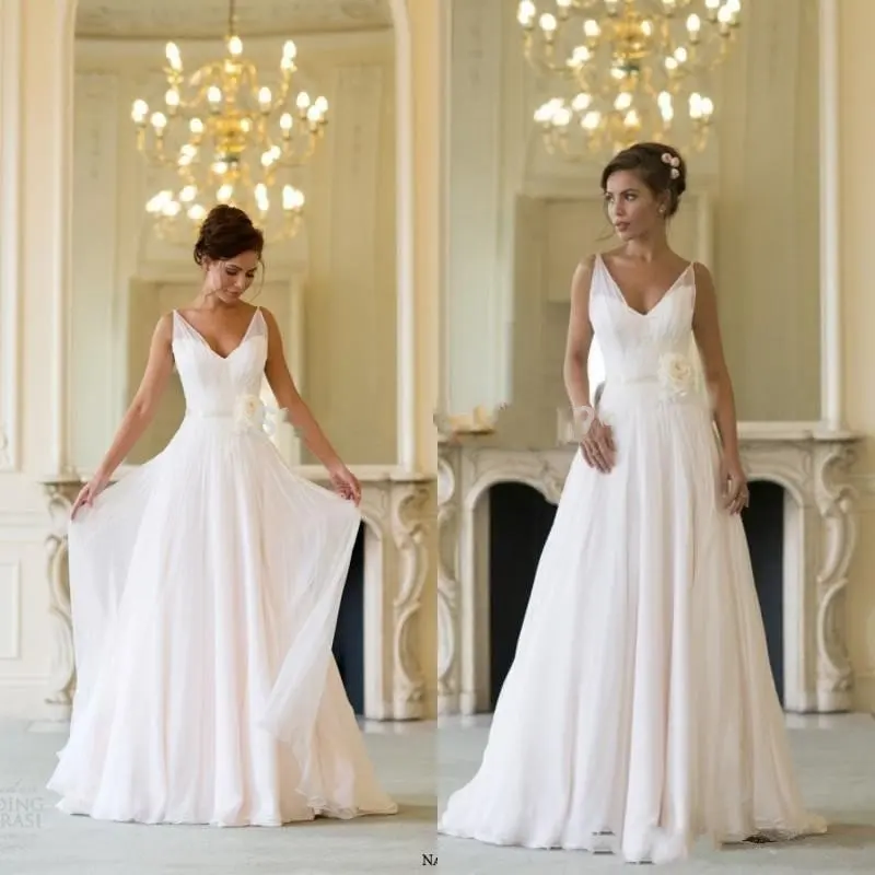 Greek Style Wedding Dress V Neck Chiffon Summer Beach Gowns Greek Style Wedding Dress V Neck Chiffon Summer Beach Gowns With Handmade Flower Grecian Bridal Vestido De Noiva In Dresses From