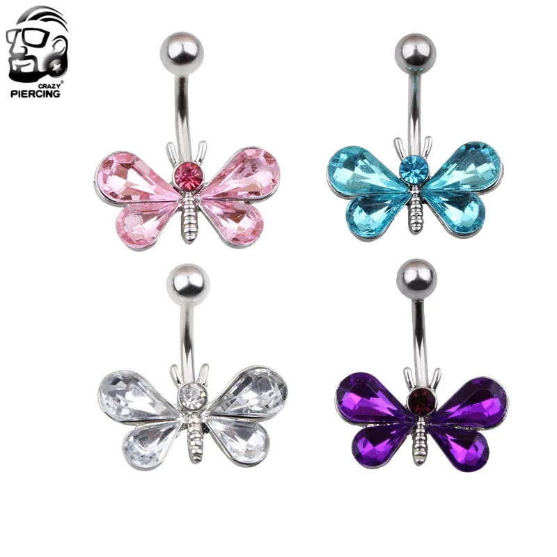 Vintage Butterfly Flower Belly Button Rings Body Jewelry Women Crystal