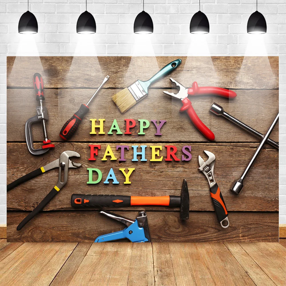 

Mehofoto Celebration Father's Day Photo Background Props of Toolbox Wooden Floor Backdrop Customized Photographic Backgrounds