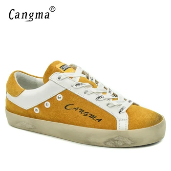 

CANGMA Brand Shoes Women Sneakers Fashion Suede Female Footwear Genuine Leather Shoes Casual Girl Yellow Breathable Shoes