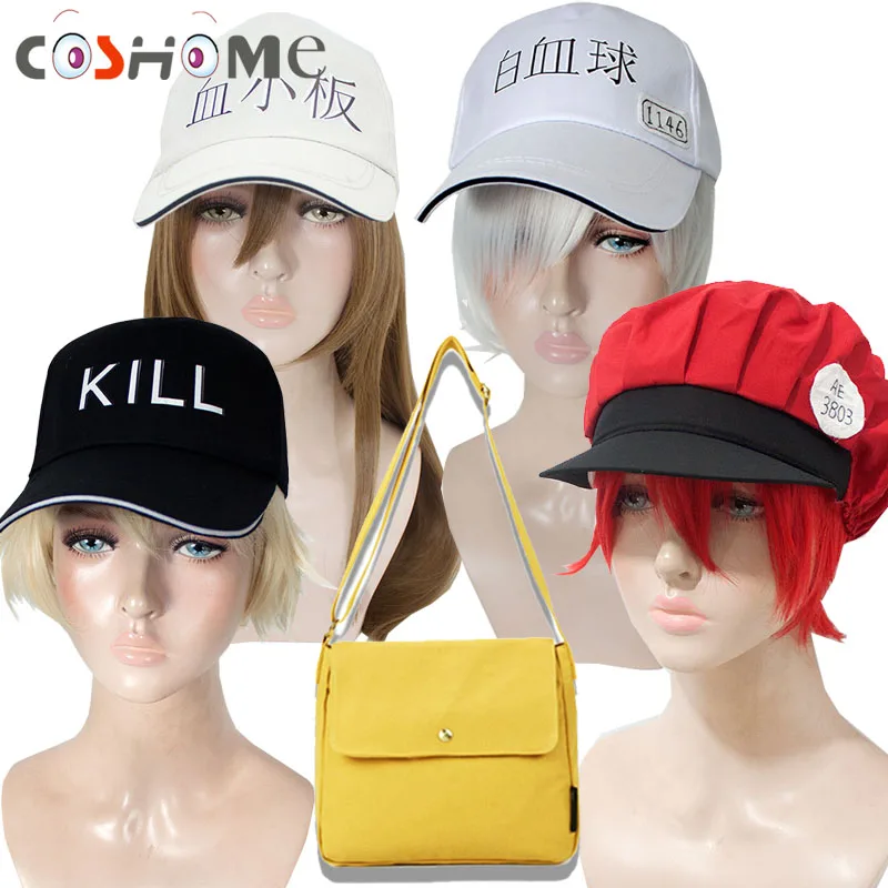 Аниме Coshome Hataraku Saibou парики платформа красная кровь эритроcyte Leukocyte шляпы для