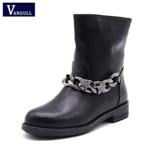 VANGULL/зимние женские ботинки черного цвета из искусственной кожи на квадратном каблуке с шерстяной подкладкой теплые ботинки для мам; большие размеры 35-40