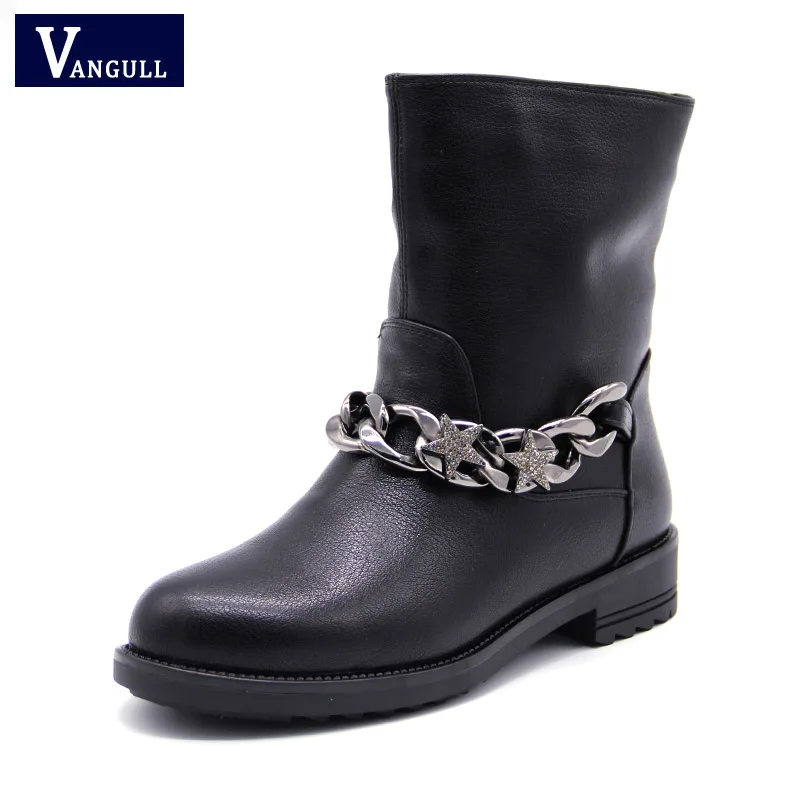 Зимние женские черные сапоги VANGULL из искусственной кожи на толстой шерстяной