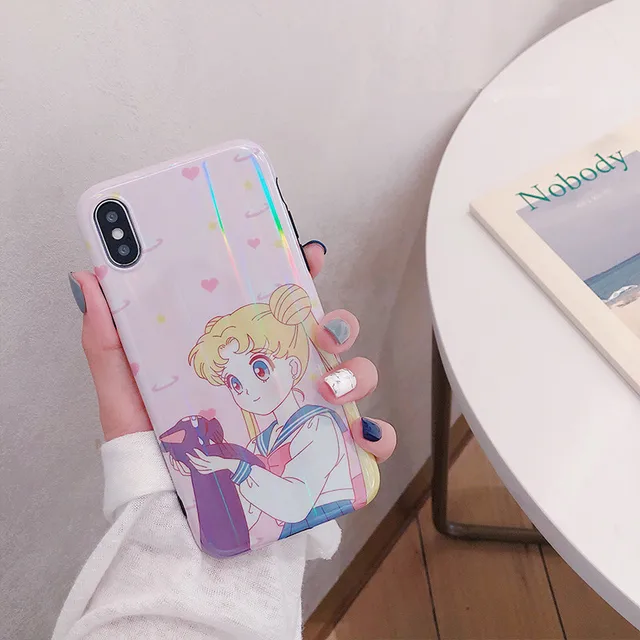 Kawaii Shiny Pastel Sailor Moon Luna Cat iPhone Case 4