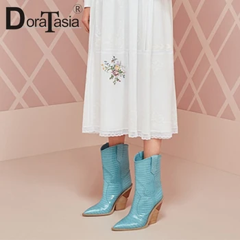 

DORATASIA 2019 New Spring Autumn Luxury Brand Women Mid-Calf Boots High Heels Ladies Runway Show Shoes Woman Plus Size 33-46
