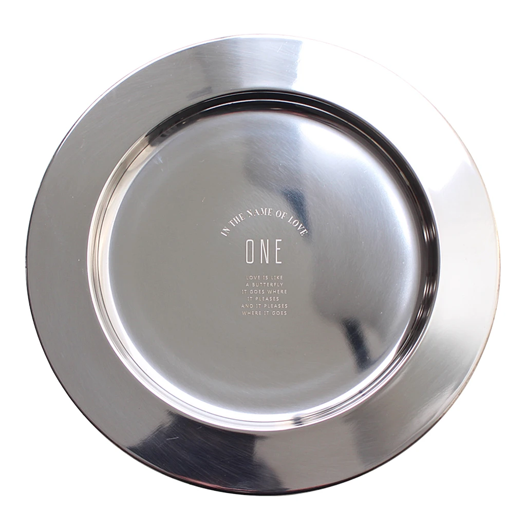 Set of 2 Thin Round Dishes Serving Metal Tray Mess Salad Snack Plate Dinner Dishwasher Safe