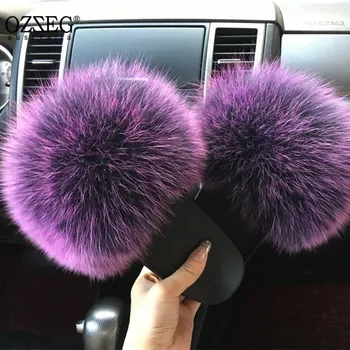 

2018 hot Sale thickness bottom Women Fur Slippers Luxury Real Fox Fur Beach Sandal Shoes Fluffy Comfy Furry Flip Flops