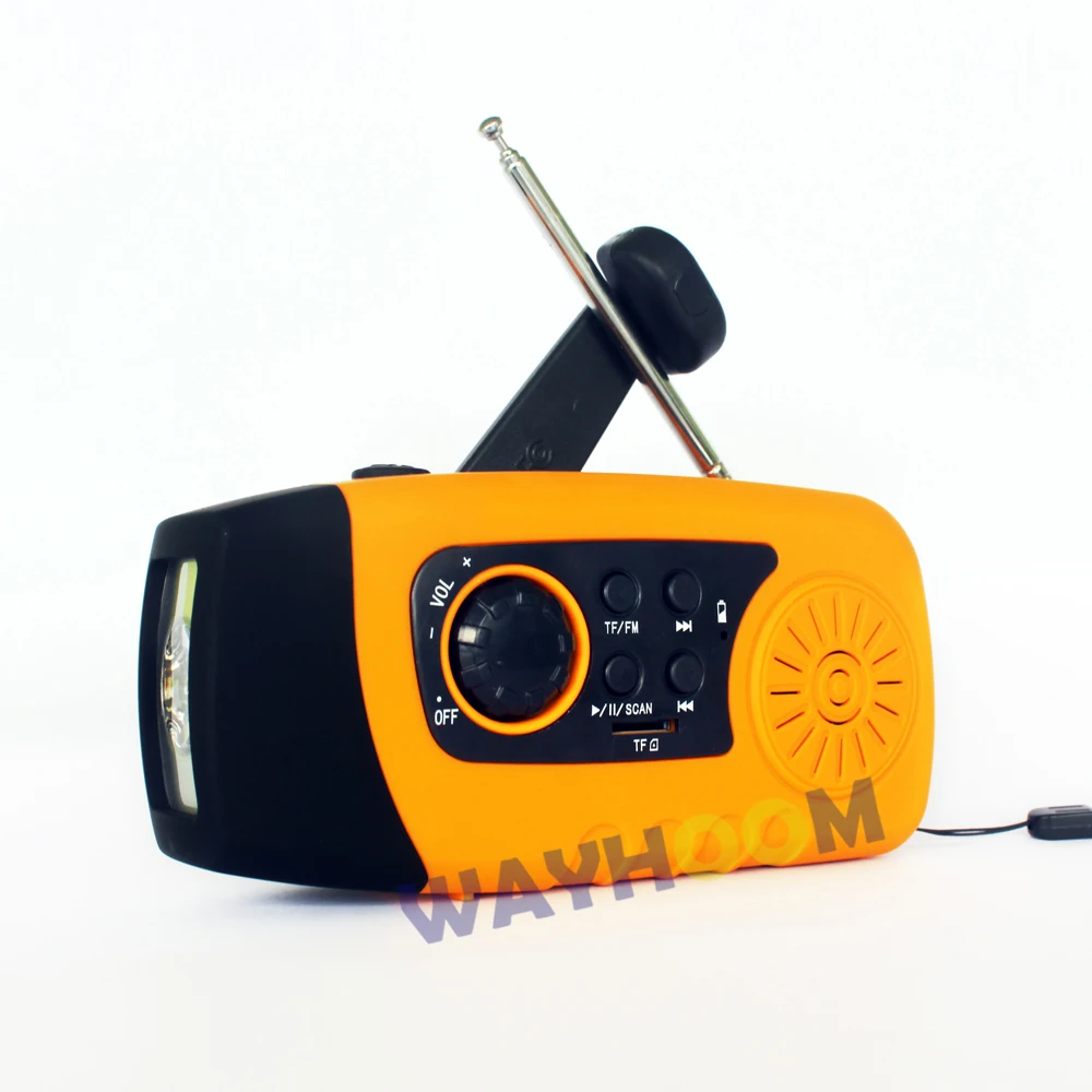 

Protable Crank Solar Radio FM Radio TF/MP3 Player Emergency Phone Charger 2000mAh Crank Flashlight