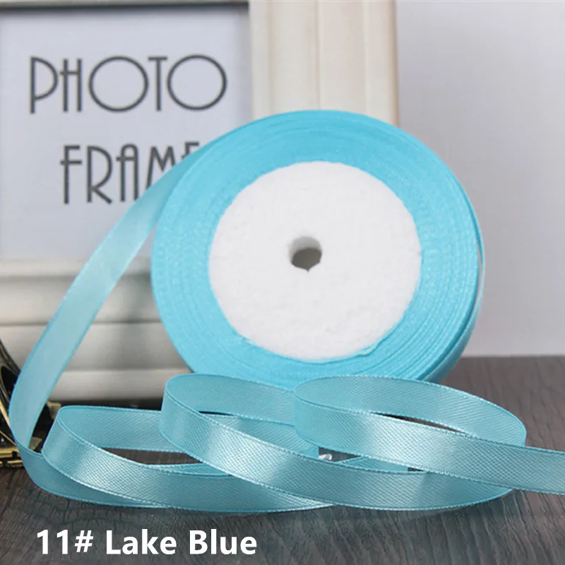 Высокое качество, 25 ярдов/рулон, корсажные атласные ленты для свадьбы, рождественской вечеринки, Decoration6mm-40mm, сделай сам, бант, ремесло, ленты, открытка, подарок - Цвет: Lake Blue