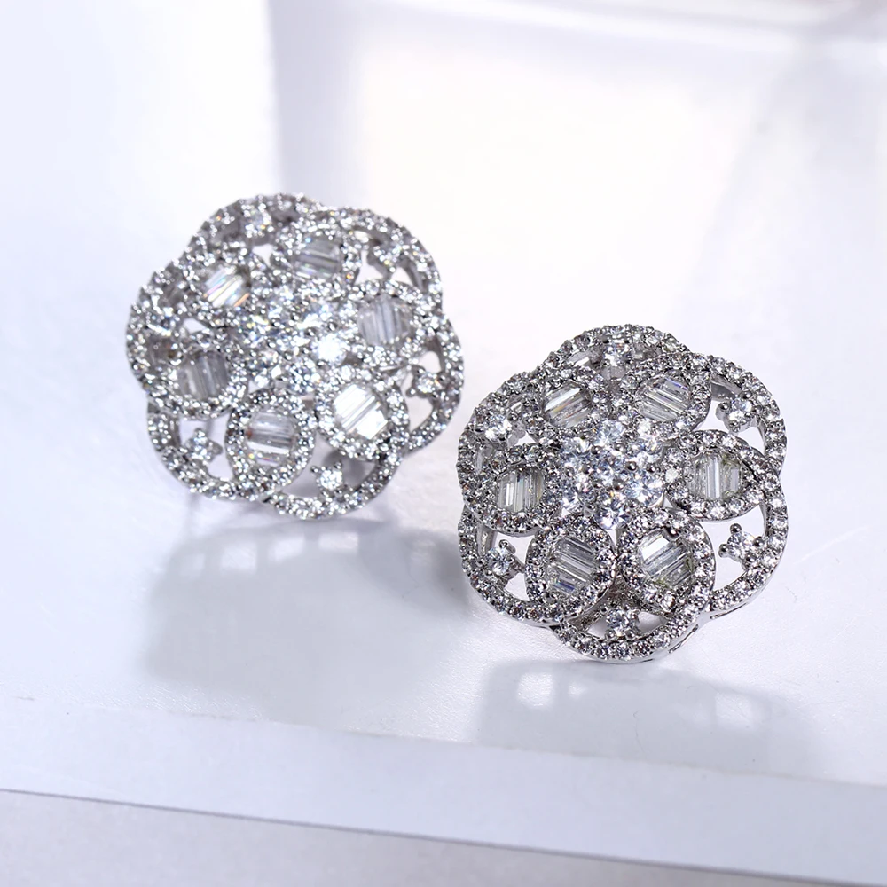 High grade Big stud flower earrings cubic zirconia stones beautiful jewelry party jewellery middle east white/gold color earring