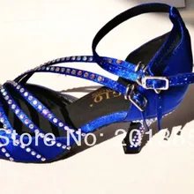Женские Синие атласные Диаманте Бальные латинские танцы Самба Сальса Ceroc Танго обувь для танца в линию Размер 4,5, 5,5, 6, 6,5, 7, 7,5, 8, 8,5, 9,10