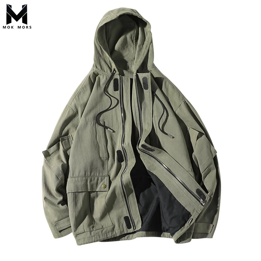 

Men's New Solid Color Pocket Stitching Long Sleeve Mens Jacket Fashion Brand High Street Casual Wild Loose Hooded Jacket Man