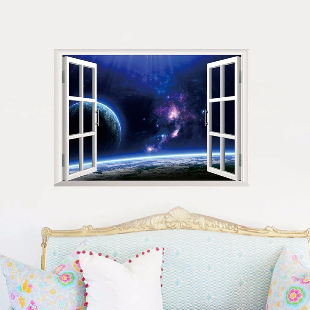 Design Outer Space Wall Decals aliexpress com buy home decors 3d fake window wall stickers outer space universe pattern for living room mural art 4868 cm de