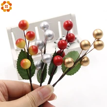 10 шт. красные/Золотые/серебряные рождественские пластиковые искусственные ягоды для дома Свадебные украшения для рождественской вечеринки DIY прививки подарки