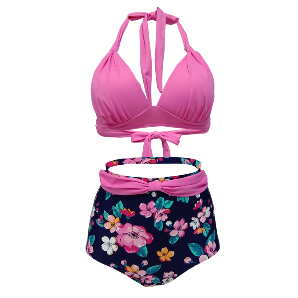 

Bikinis Women 2019 Polka Dot Swimsuit Brazilian Push Up Patchwork Halter Bikini Set Bathing Suits Plus Size Swimwear Female XXXL