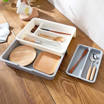 

OTHERHOUSE 3Pcs Kitchen Storage Containers Box Case For Knives Forks Spoon Chopsticks Multifunctional Home Plastic Container