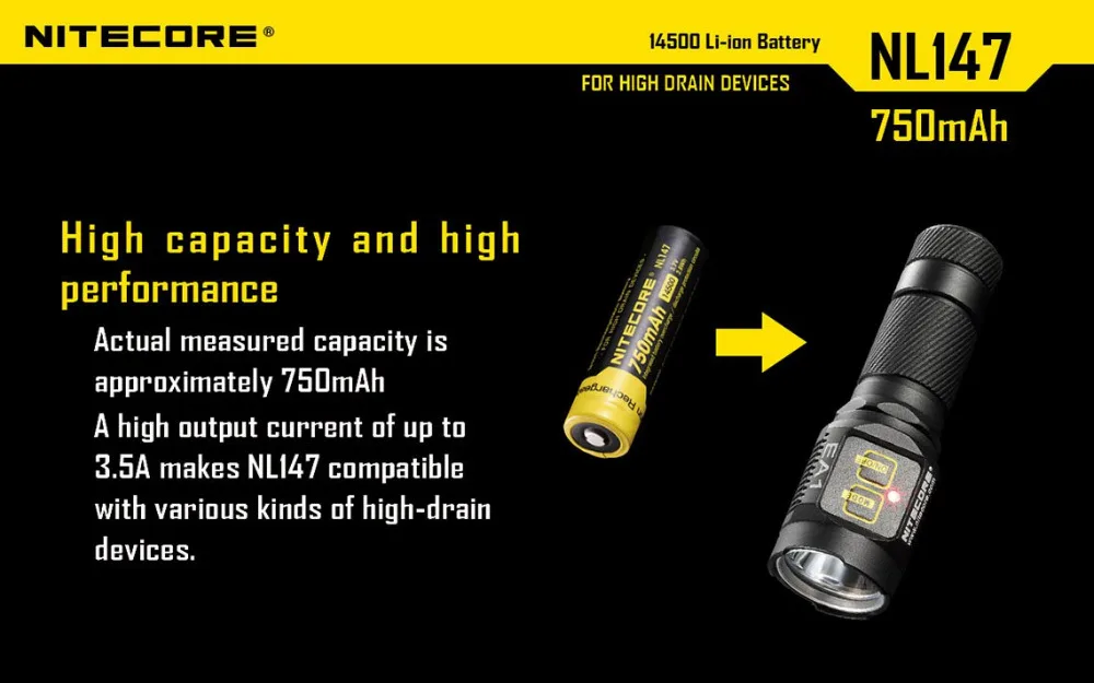 1 шт. Nitecore NL1485 14500 850 мАч батарея высокого стока nitecore 14500 литий-ионная батарея с верхней кнопкой для фонарика(1 шт