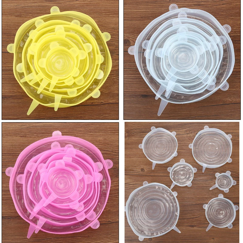 6pcs/set New Silicone Stretchable Lids Universal Food-sealing Gadget Bowl Pot Lids Silicone Dishware Covers Kitchen accessories