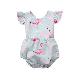 Новорожденных Одежда для детей; малышей; девочек без рукавов Фламинго боди комбинезоны наряды Размеры 0-24 м