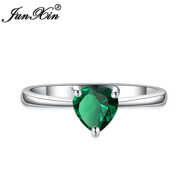 JUNXIN 10 цветов женское кольцо в форме сердца белое золото заполненное AAA циркон кольцо модные свадебные кольца для женщин День рождения камень ювелирные изделия - Цвет основного камня: Green