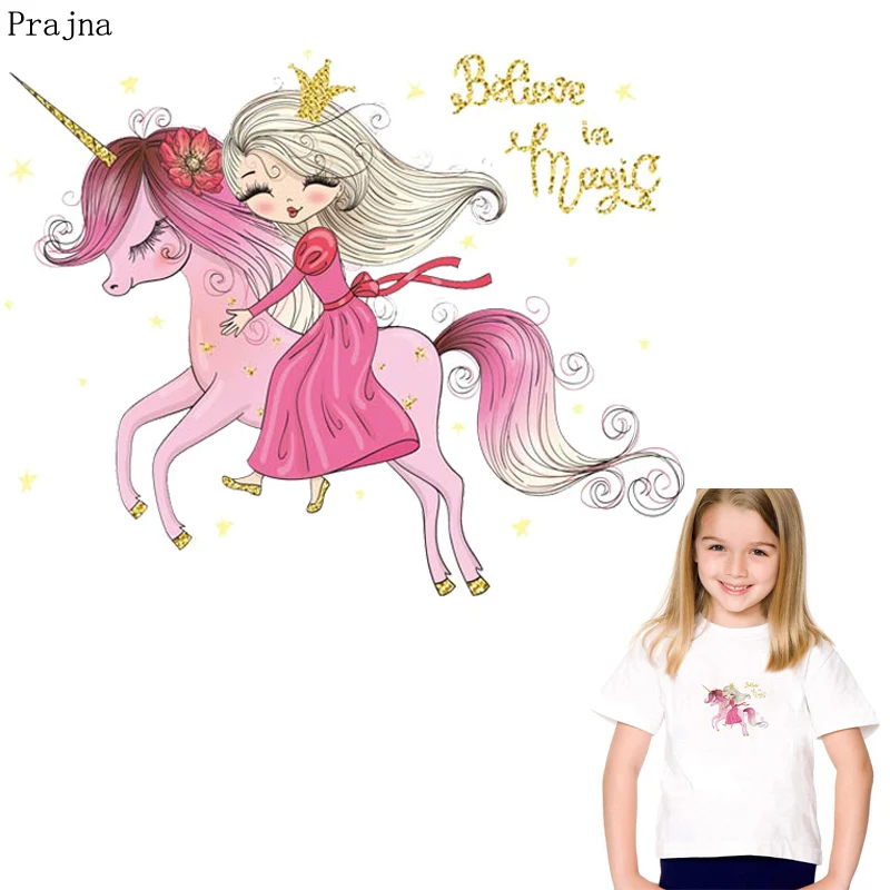 

Prajna Unicorn Princess Girl Iron On Transfers For Clothes Stripes Heat Vinyl Transfer Thermo Stickers Clothes Applique Badge