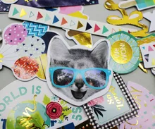 

97pcs Cat&Camera Foil Gold Paper Die Cut Stickers For DIY Scrapbooking/Photo Album Decoration Card Making Adhesive Gift Tags