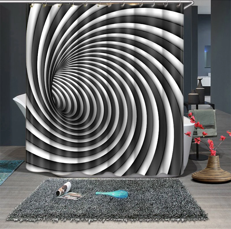 

Creative black and white lines three-dimensional swirl pattern waterproof shower curtain partition