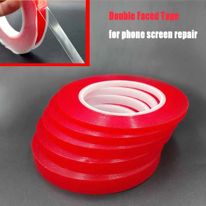 

2mm/4mm/6mm/8mm/10mm*25M Acrylic PET Adhesive PET Red Film Clear Double Sided Tape Adhesive Film for Phone LCD Screen Opening