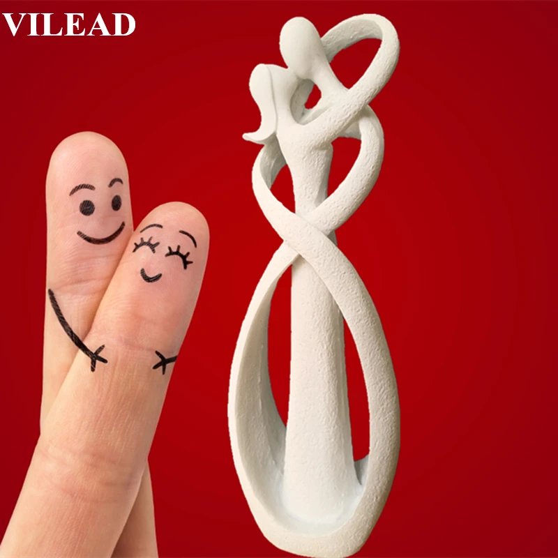 

VILEAD 9'' Sandstone Lover Figurine White Kissing Lovers Statues Wedding Decoration Anniversary Souvenirs Vintage Home Decor