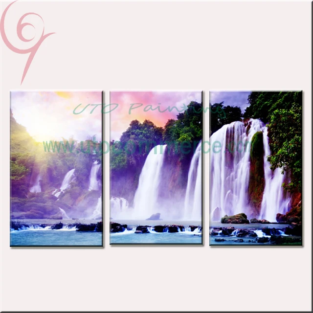 Custom Unstretched Wall Decor Art Painting 3 Piece Canvas Custom Unstretched Wall Decor Art Painting 3 Piece Canvas Picture Panel Waterfall Digital Print